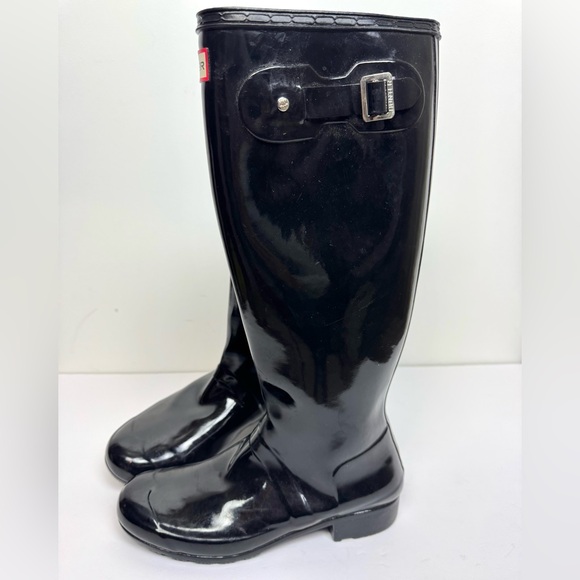 Hunter Women’s Original Black Tall Gloss Rain Boots Size 9 - Picture 1 of 8